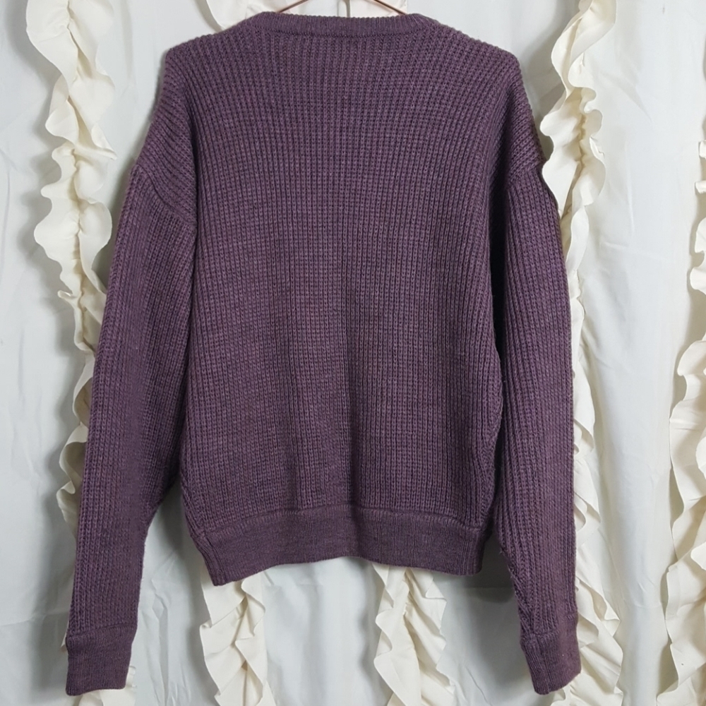 Vintage Chunky Knit Sweater Purple Leather Details Medium Wool Blend - Picture 5 of 6